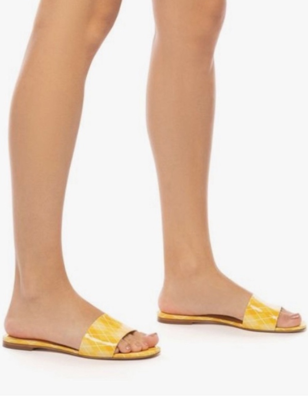 🆕{Larroudé} Ivy Argyle Patent Leather Flat Mules Sun Yellow